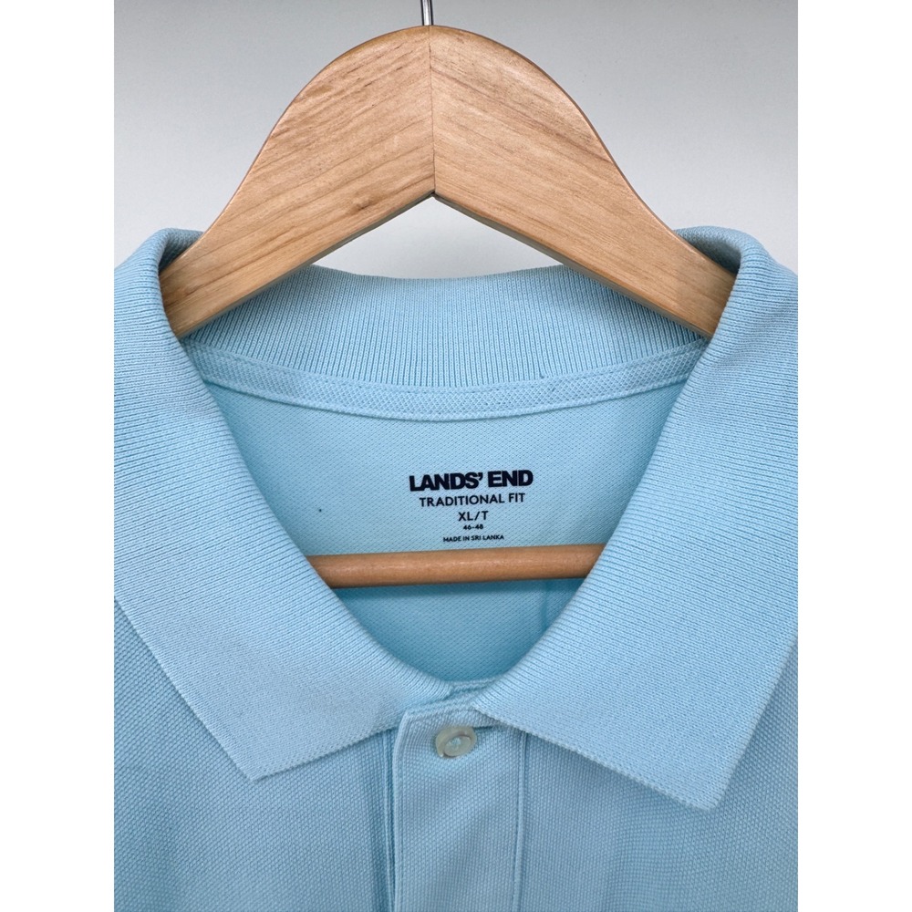 Lands End Polo Shirt Mens XL Tall Light Blue Traditional Fit Pique - Picture 2 of 7